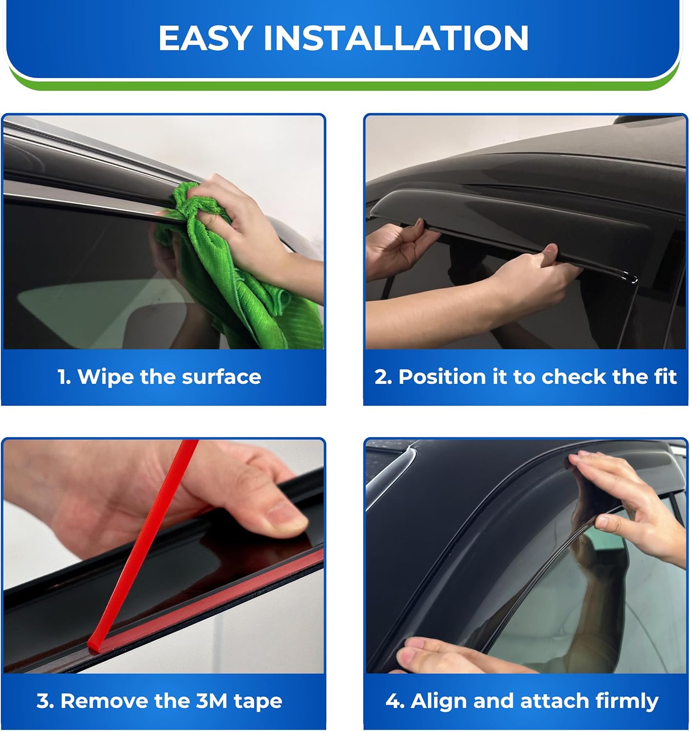 KPY Window Visor Compatible with Mazda CX-3 2016-2021 (CX3), 4PC Rain Guard Side Window Vent Deflectors Tape-On Mugen Style, 2016 2017 2018 2019 2020 2021