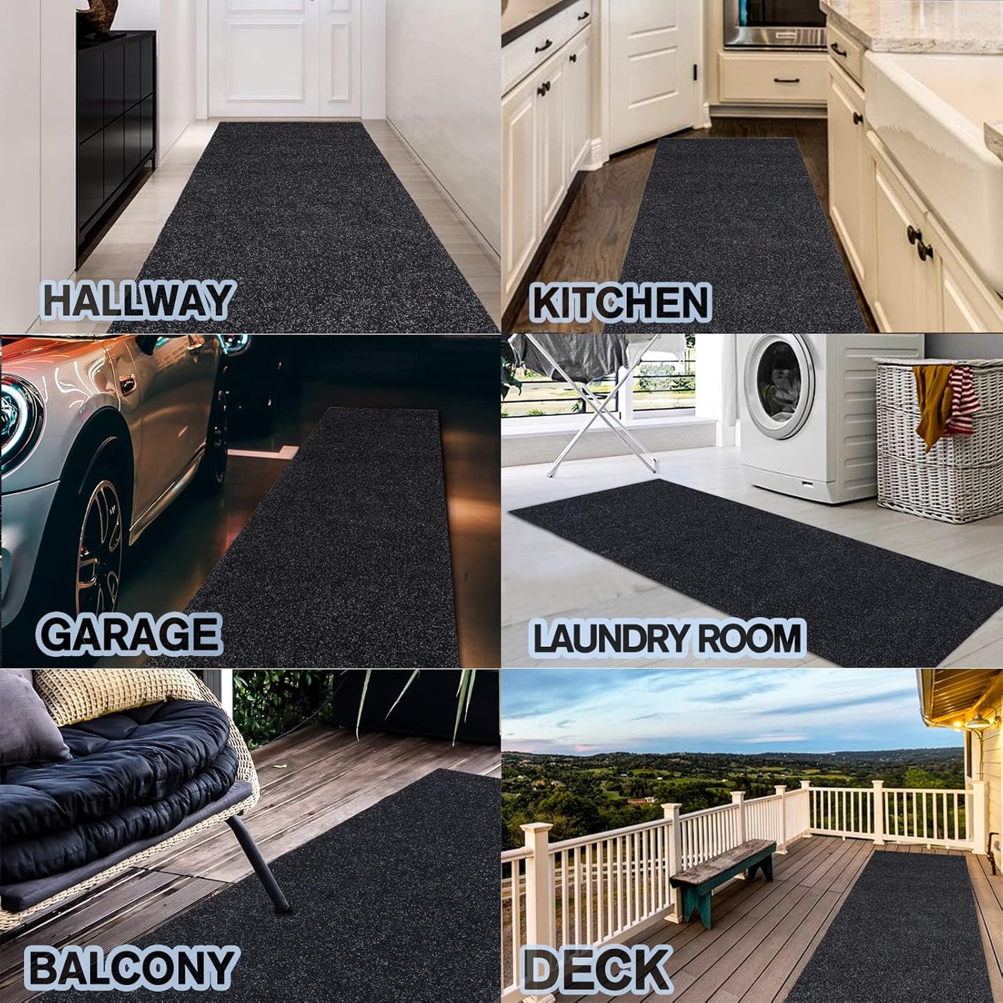 Custom Size Backed Non-Slip Area Rugs Runner, Easy Clean, Waterproof Runner Rugs for Hallway Entryway, Kitchen, Laundry, 4FT x 18FT, Black