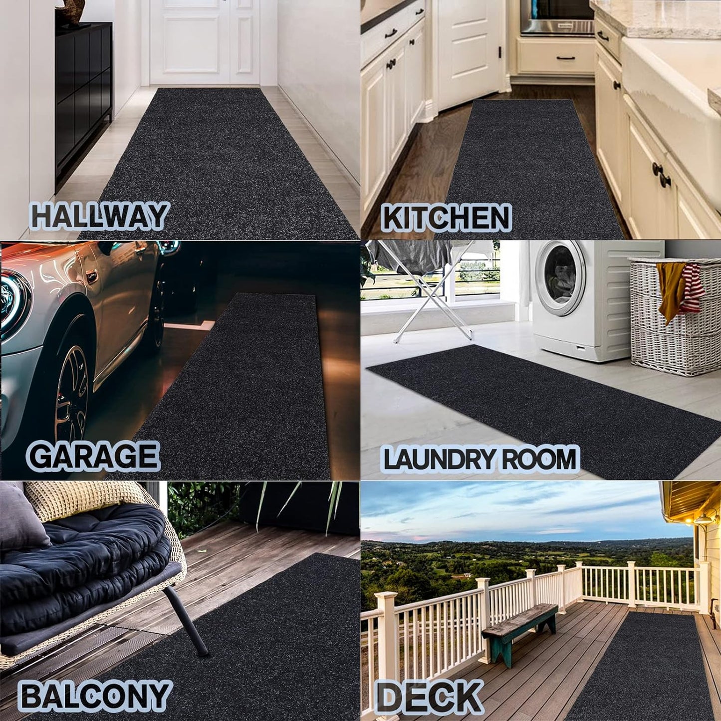 Custom Size Backed Non-Slip Area Rugs Runner, Easy Clean, Waterproof Runner Rugs for Hallway Entryway, Kitchen, Laundry, 3FT x 73FT, Black