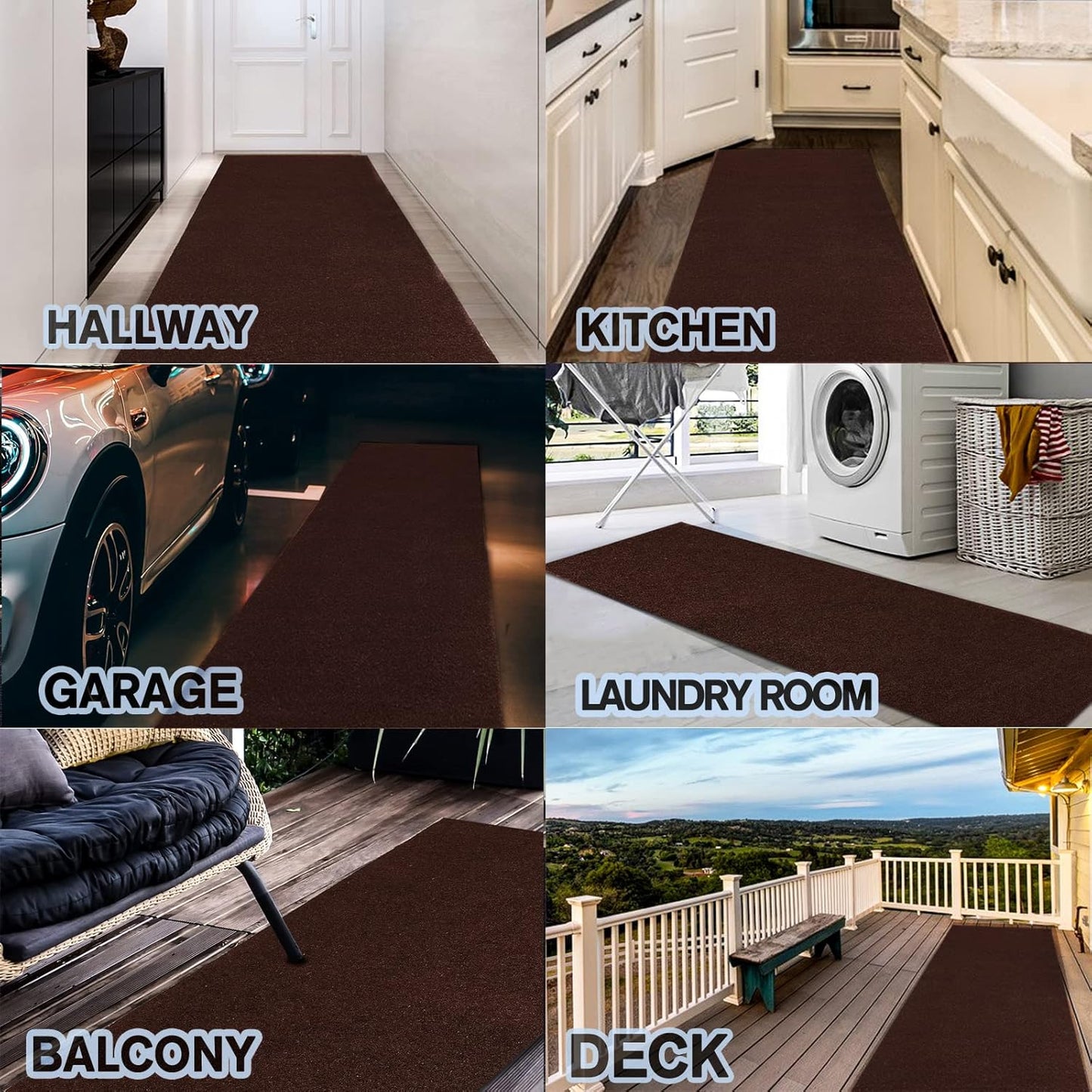 Custom Size Backed Non-Slip Area Rugs Runner, Easy Clean, Waterproof Runner Rugs for Hallway Entryway, Kitchen, Laundry, 4FT x 51FT, Brown