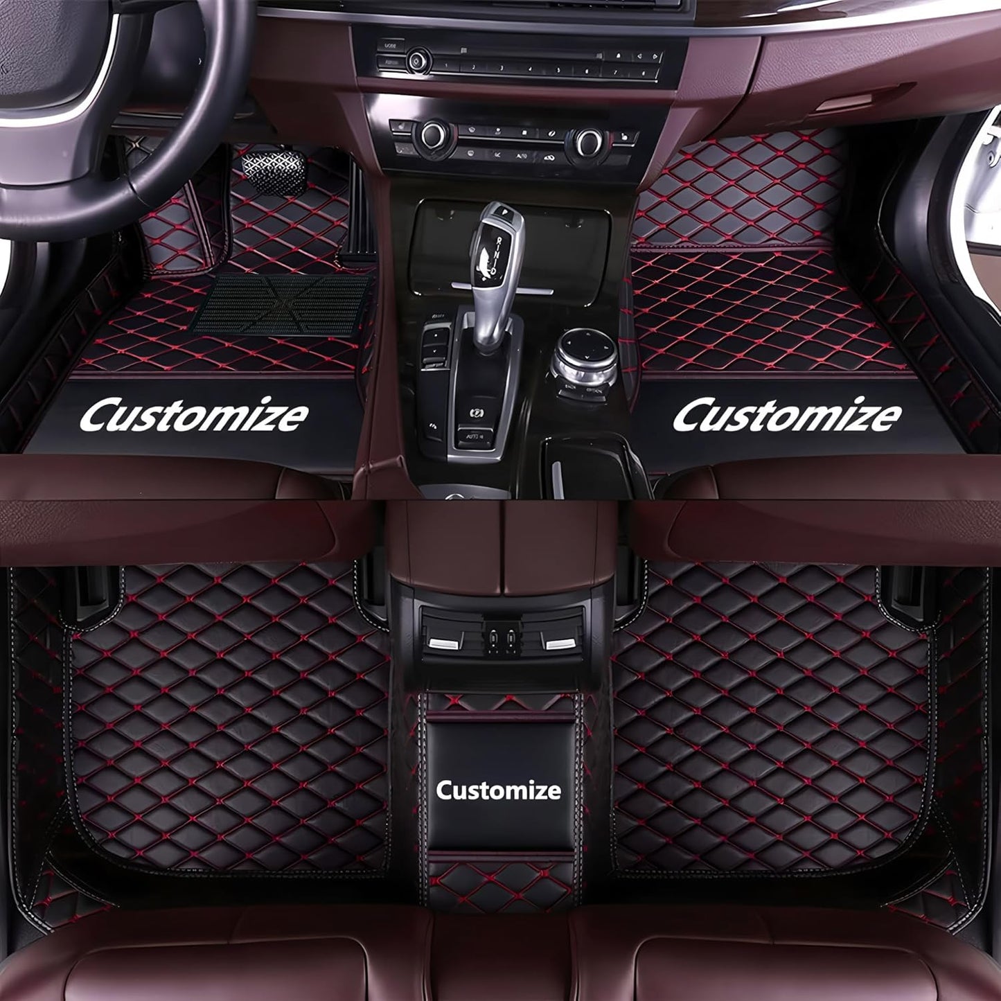 Custom Personalized Floor Mats for Cars，Luxury Full Coverage All Car Floor Mats，Anti-Slip Leather Car Mat Set ，Custom Floor Mats for 99% of Cars, Trucks & SUVs. (Black and Red)