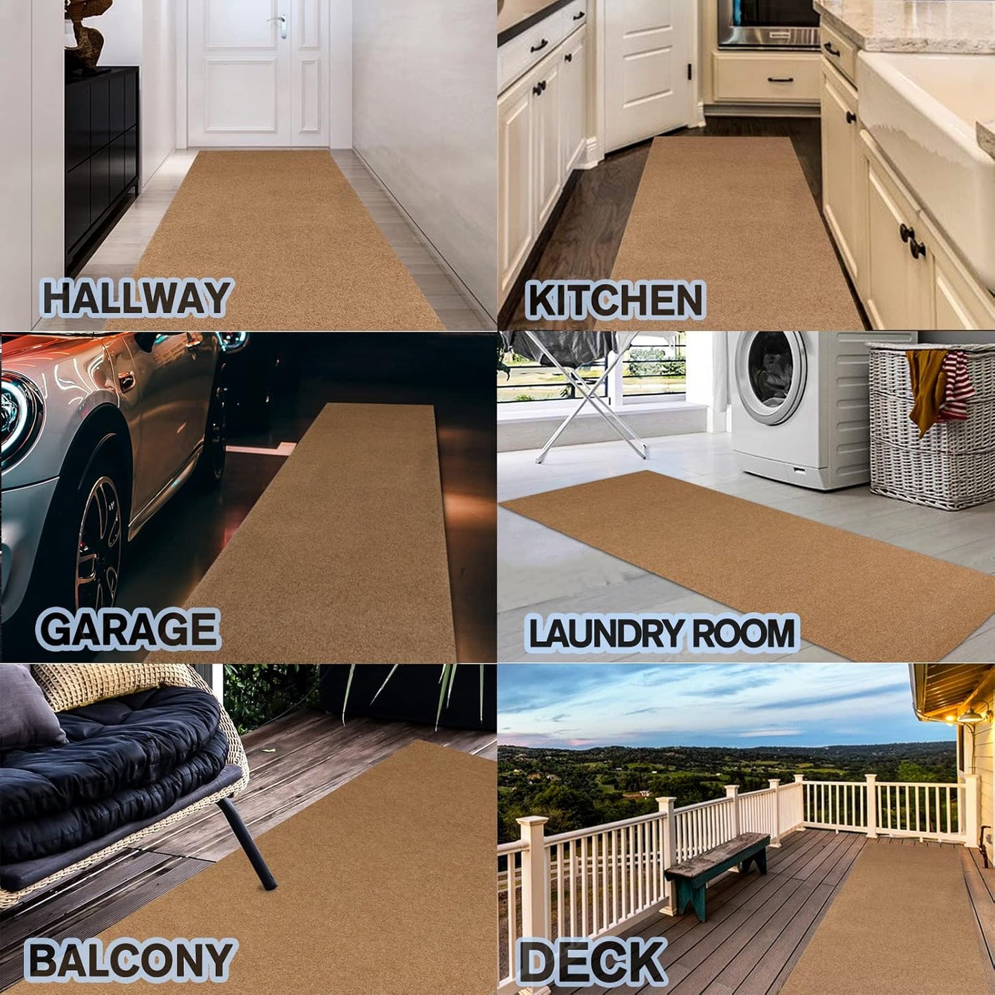 Custom Size Backed Non-Slip Area Rugs Runner, Easy Clean, Waterproof Runner Rugs for Hallway Entryway, Kitchen, Laundry, 2FT x 50FT, Beige