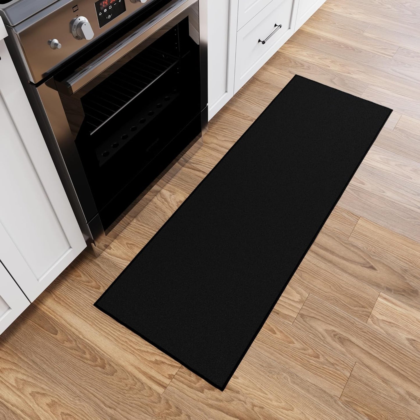 Ottomanson Hallway Runner Rug 20" x 59" Non Slip Solid Area Rugs Easy to Clean Laundry Rug Runner Durable & Pet Friendly Floor Carpet Runners for Hallways Entryway Living Room Kitchen, Black