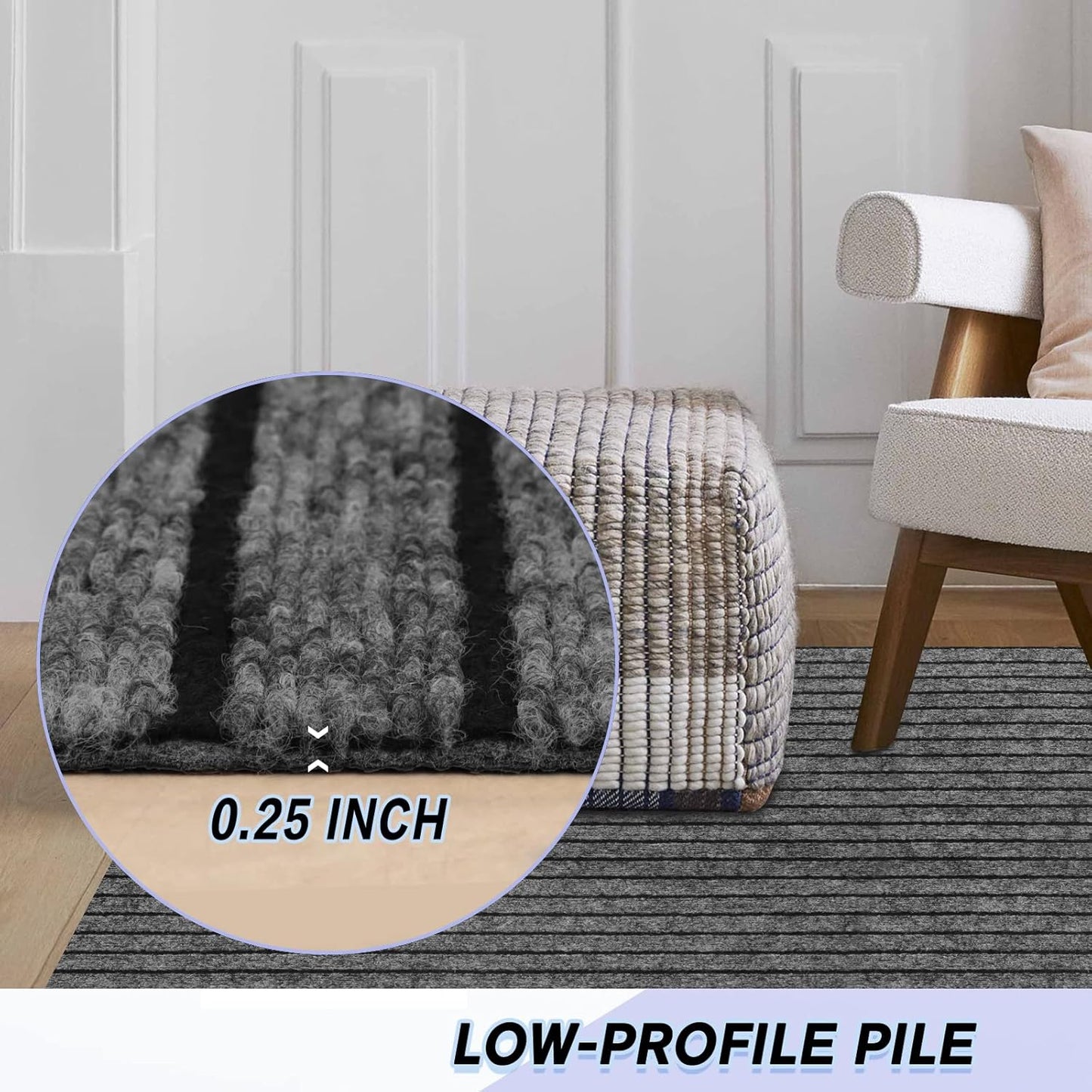 Custom Size Backed Non-Slip Area Rugs Runner, Easy Clean, Waterproof Runner Rugs for Hallway Entryway, Kitchen, Laundry, 2FT x 18FT, Gray Stripe