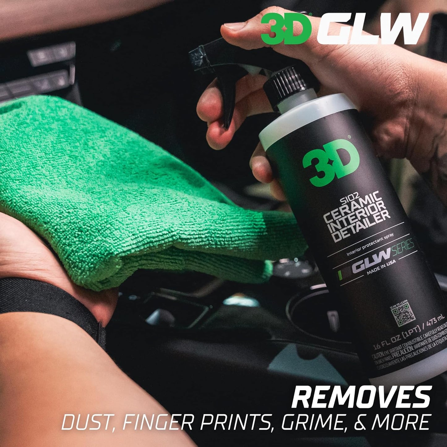 3D SiO2 Interior Detailer, GLW Series | Ultimate Deep Cleaning | Ultra Ceramic Protectant |Safe on Leather, Vinyl, Plastic & More | Removes Dust, Dirt, Grease | DIY Car Detailing | 16 oz