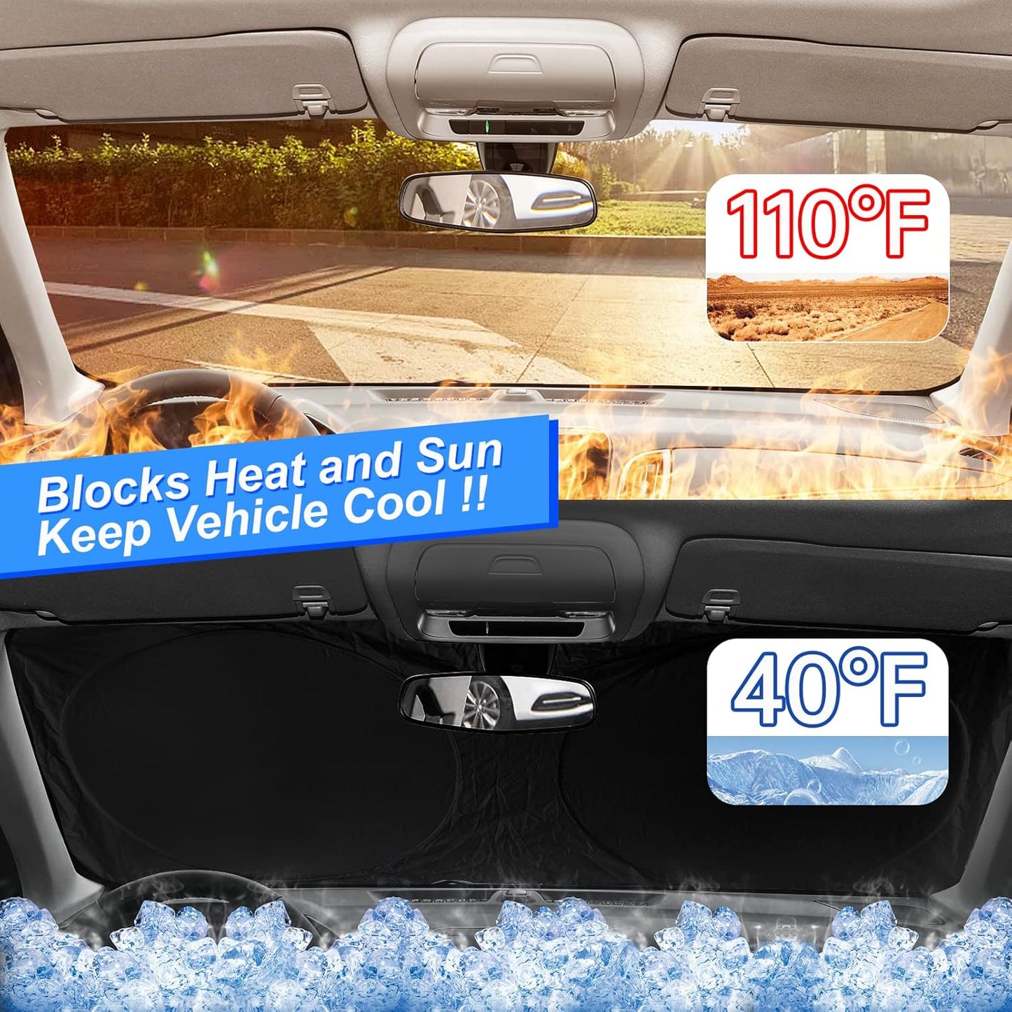 for Honda Fit 2024 Windshield Sun Shade Foldable Sunshade-for Honda Fit 2007-2022 2023 Windshield Cover 210T Reflective Front Window Protector Blocks UV Rays Sun Visor Car Accessories XXL(63" x39.4")
