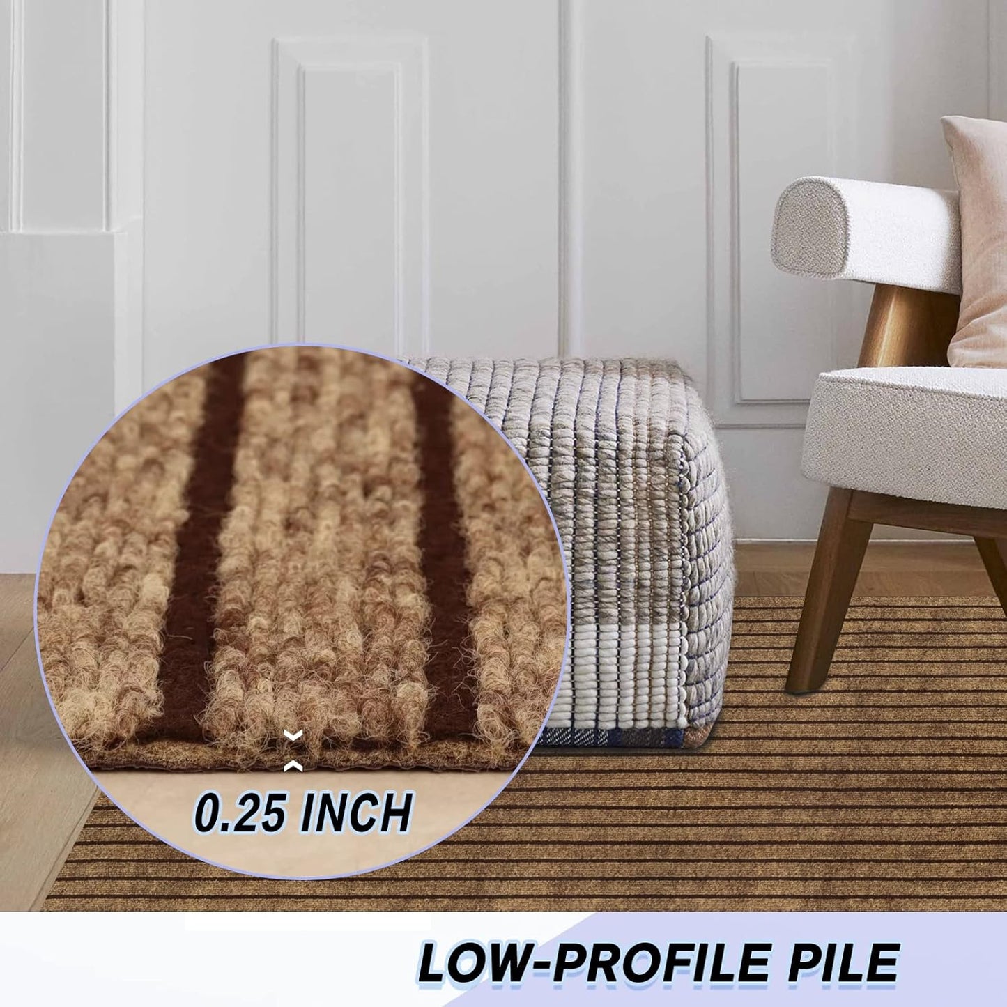 Custom Size Backed Non-Slip Area Rugs Runner, Easy Clean, Waterproof Runner Rugs for Hallway Entryway, Kitchen, Laundry, 4FT x 45FT, Brown Stripe