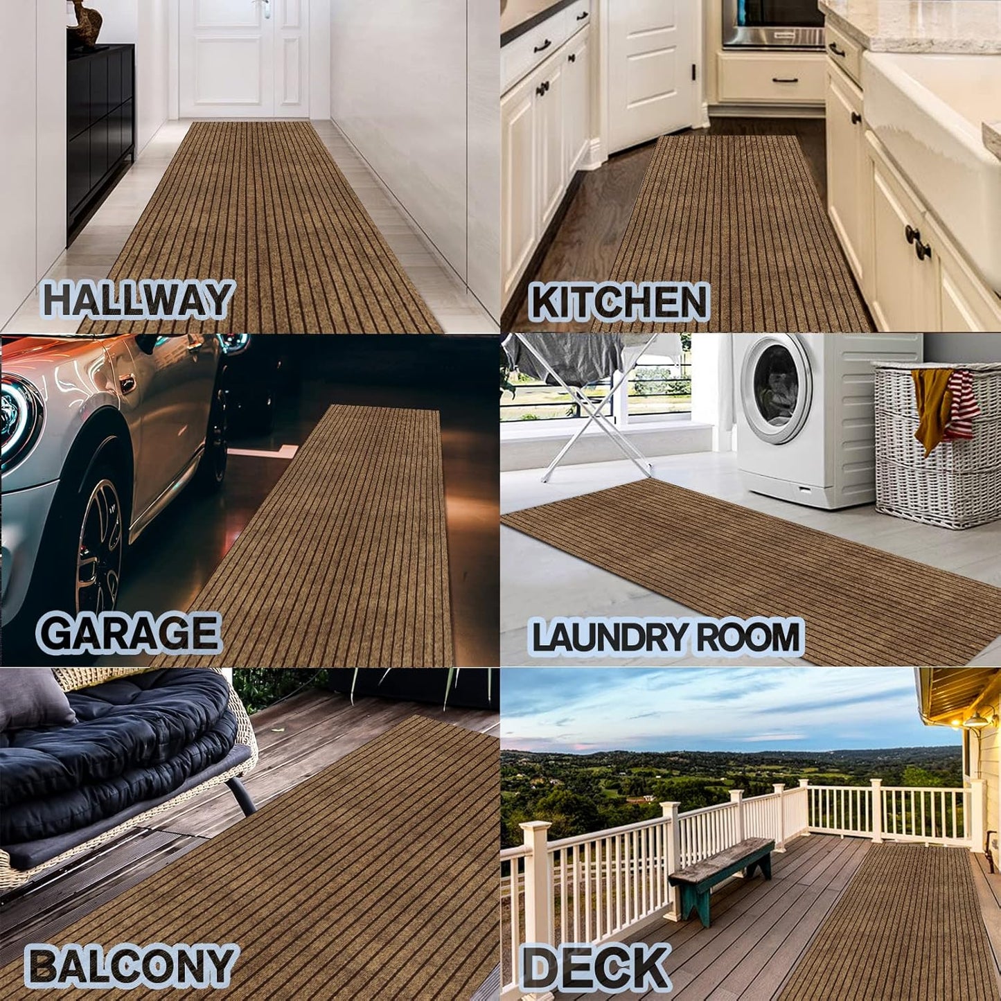 Custom Size Backed Non-Slip Area Rugs Runner, Easy Clean, Waterproof Runner Rugs for Hallway Entryway, Kitchen, Laundry, 4FT x 59FT, Brown Stripe