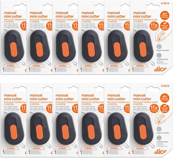 Slice Mini Box Cutter | Manual Retracting | Safe Ceramic Box Cutter Lasting 11x Longer than Metal | Keychain Box Opener | 12 Pack