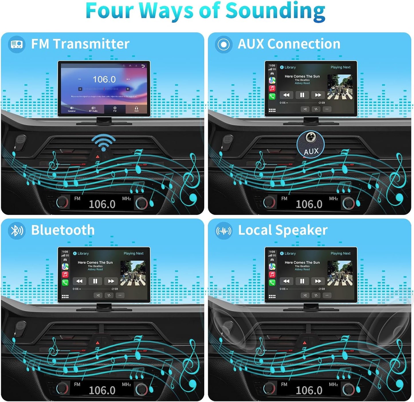 Portable Apple Carplay Screen for Car, 9" Wireless Apple Carplay & Android Auto,4K Dash Cam,1080p Backup Camera DVR,Car Audio Receivers GPS Navigation Mirror Link, Bluetooth,FM, Siri