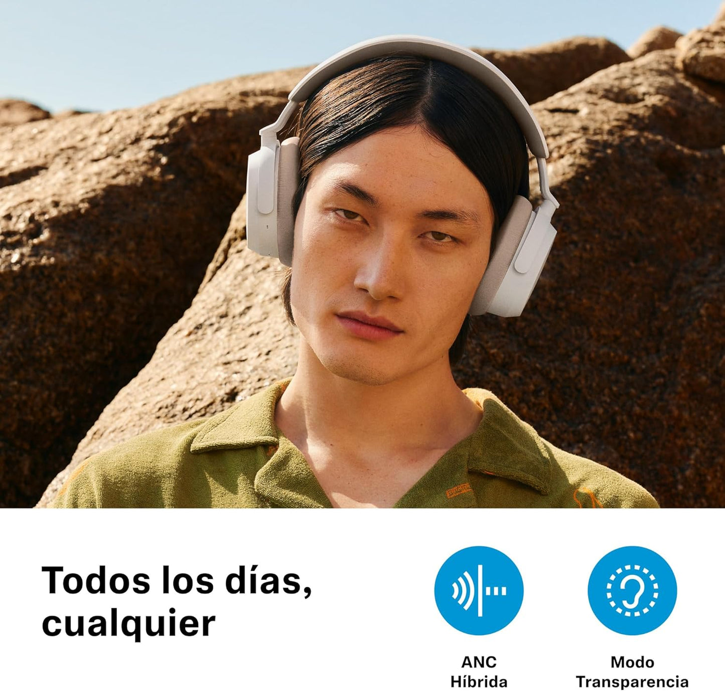 Sennheiser ACCENTUM Wireless Bluetooth Headphones - 50-Hour Battery Life, Audio, Hybrid Noise Cancelling (ANC), All-Day Comfort, White