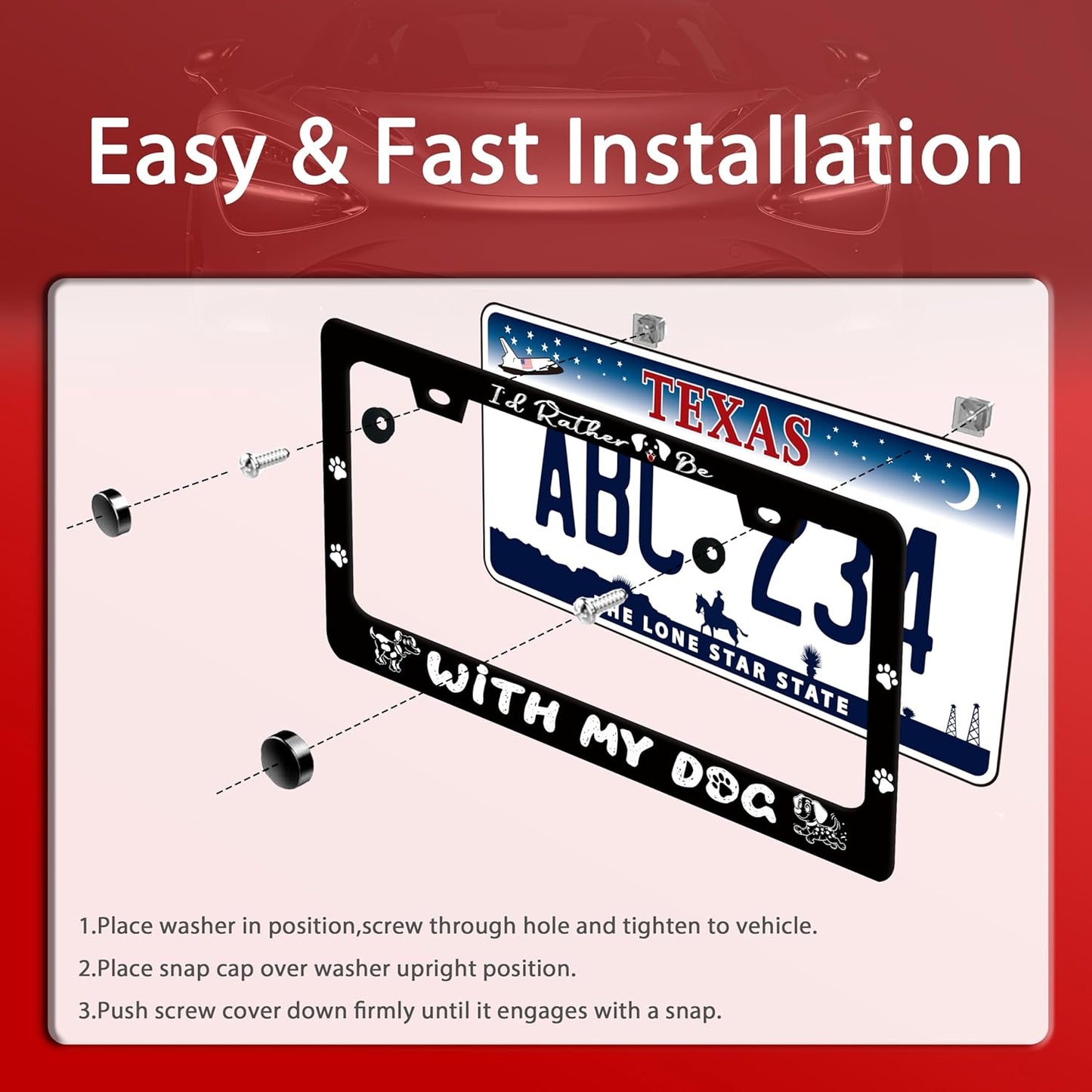 I'd Rather Be with My Dog License Plate Frame Pet License Plate Holder Funny Stainless Steel Accessories Cars Decor with 2 Holes and Screws Fits Standard Us Ca Vehicles 12.2 X 6 in