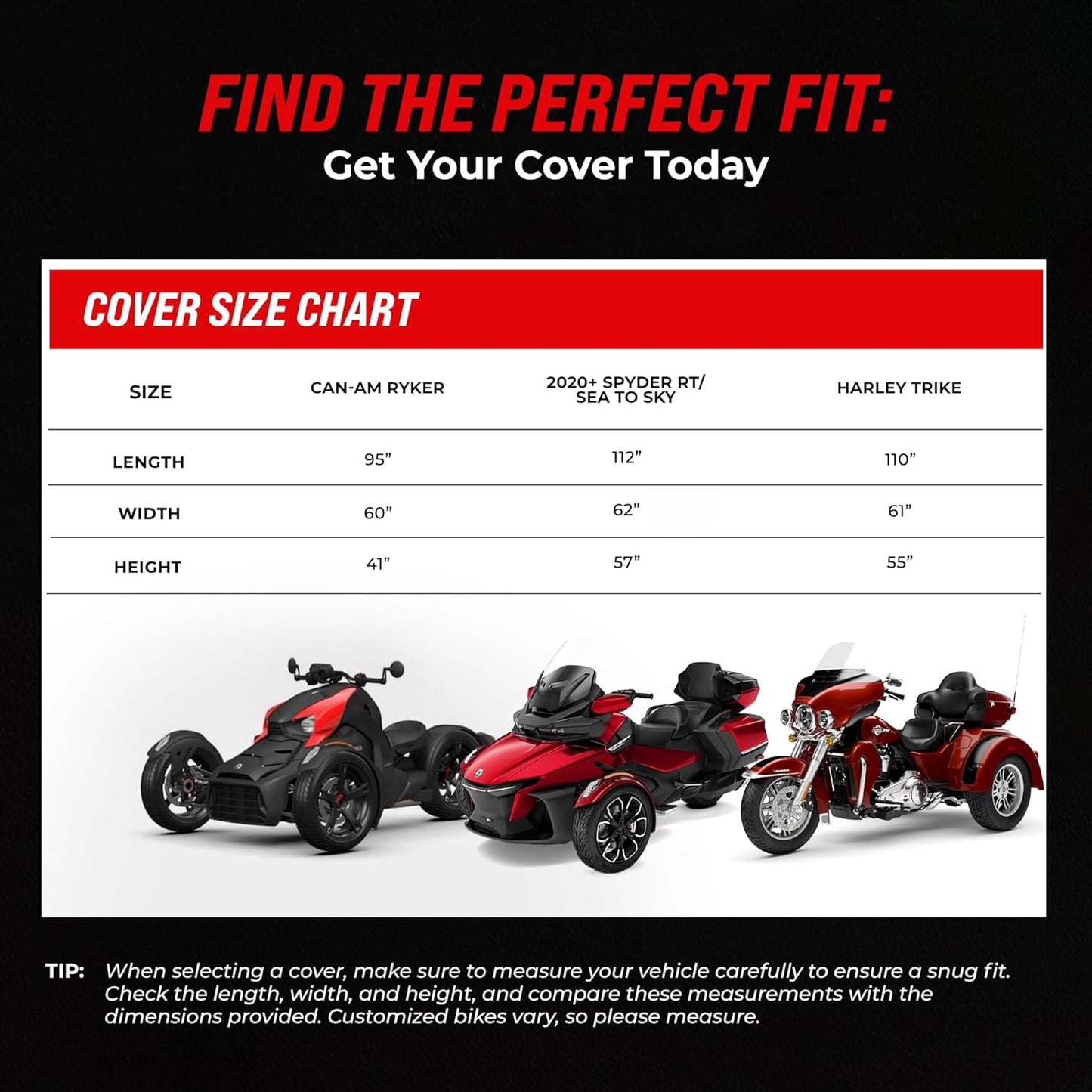 Badass Moto Fits Harley Davidson Trike Cover - Ultimate Heavy Duty Waterproof Motorcycle Cover Outdoor Storage for Tri Glide Ultra, HD Road Glide 3, Freewheeler - Triglide, Harley Trike Accessories