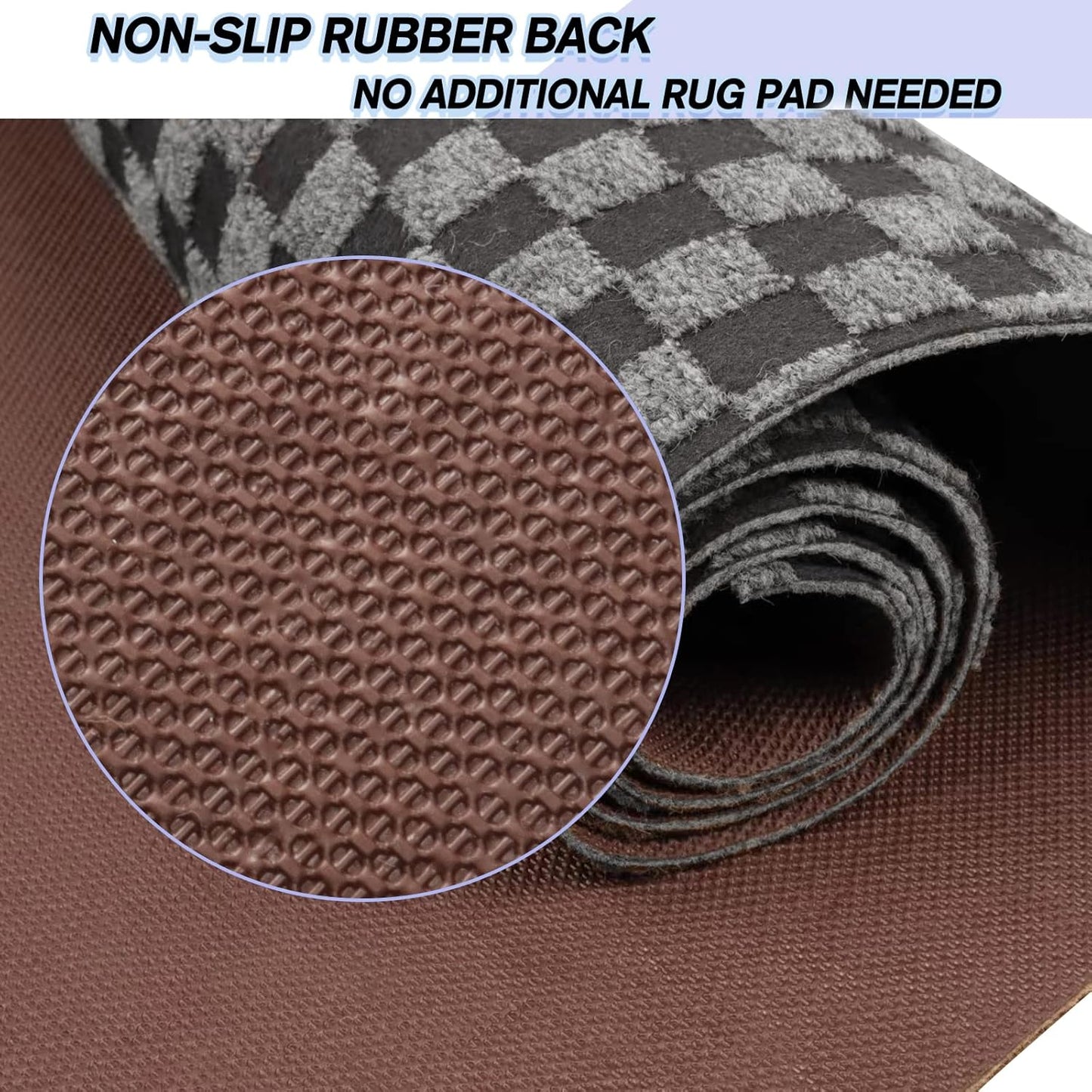 Custom Size Backed Non-Slip Area Rugs Runner, Easy Clean, Waterproof Runner Rugs for Hallway Entryway, Kitchen, Laundry, 3FT x 64FT, Gray Checkered