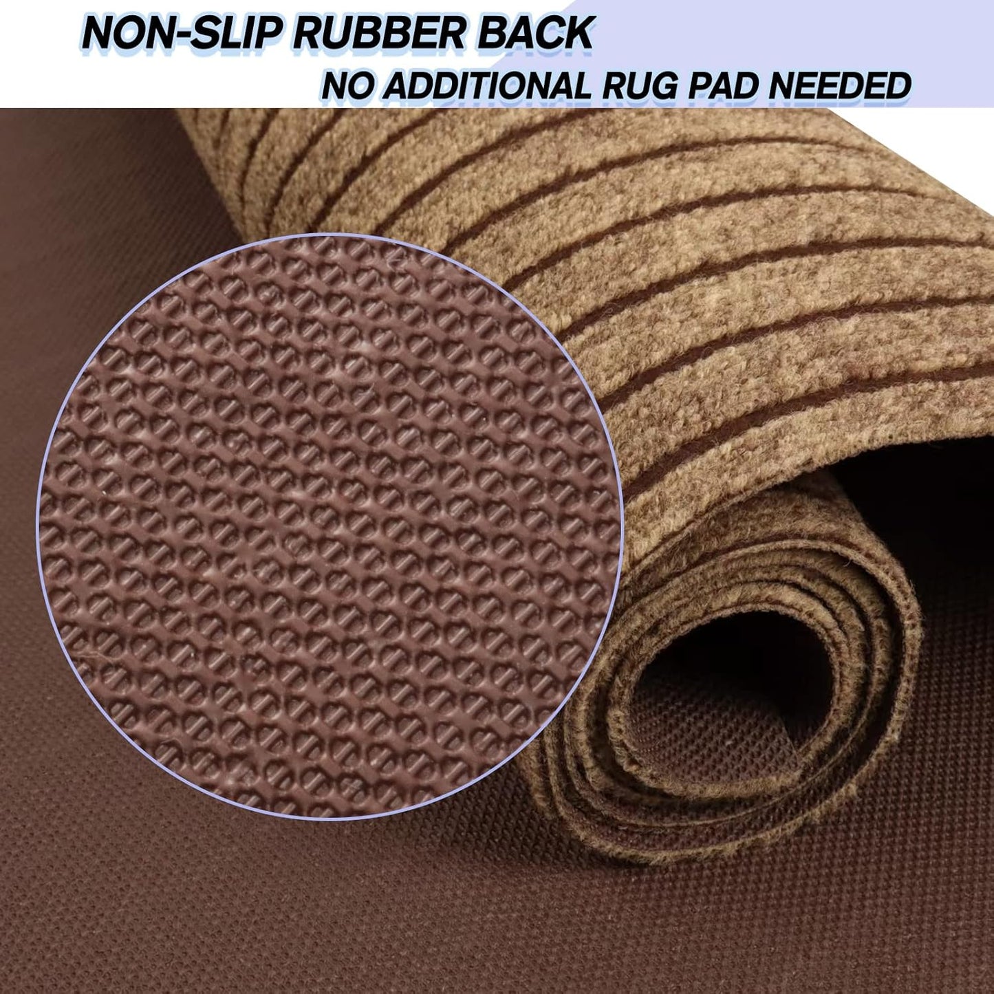Custom Size Backed Non-Slip Area Rugs Runner, Easy Clean, Waterproof Runner Rugs for Hallway Entryway, Kitchen, Laundry, 3FT x 59FT, Brown Stripe