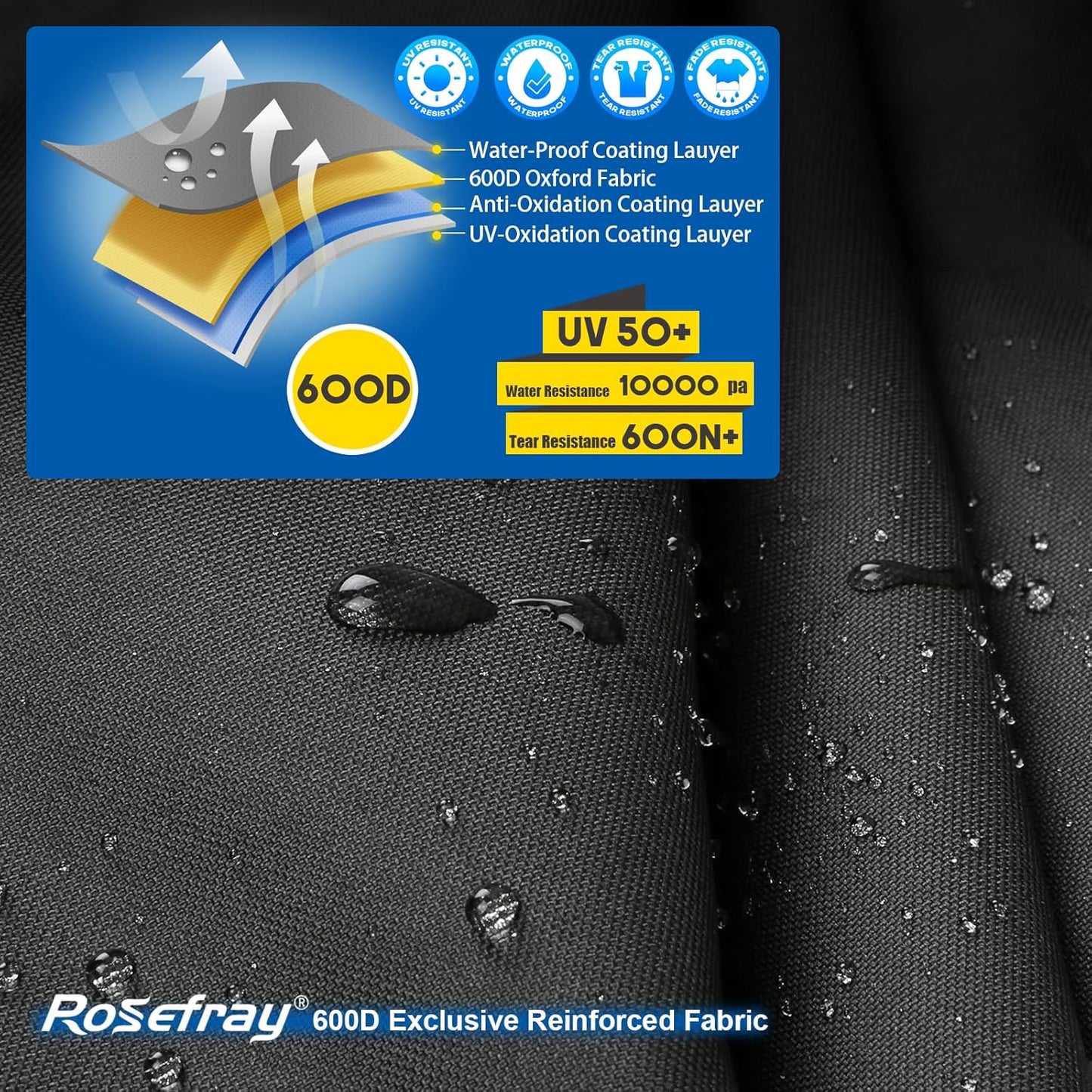 Rosefray Motorcycle Cover 600D Waterproof for Touring Models Harley Davidson Road King,Road Glide,Street Glide, Electra Glide,Low Rider-ST Indoor & Outdoor Storage Gray
