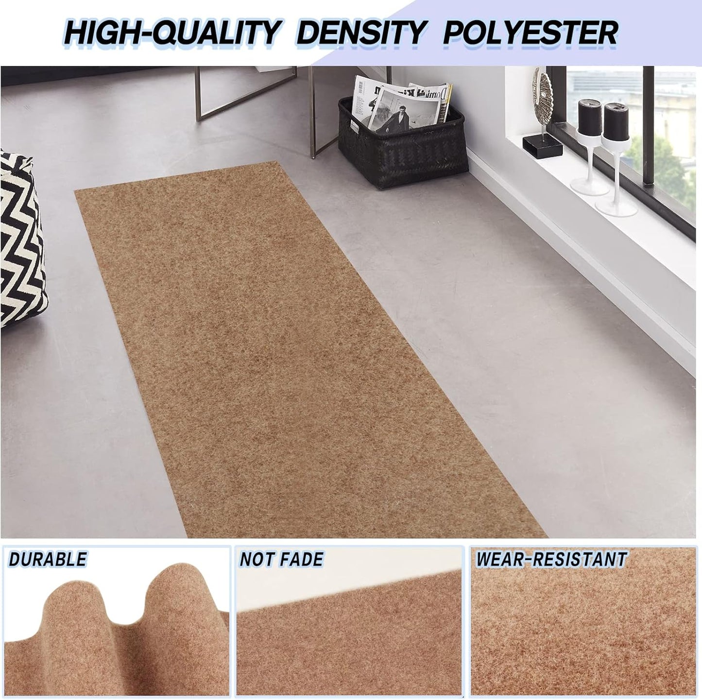 Custom Size Backed Non-Slip Area Rugs Runner, Easy Clean, Waterproof Runner Rugs for Hallway Entryway, Kitchen, Laundry, 4FT x 56FT, Beige