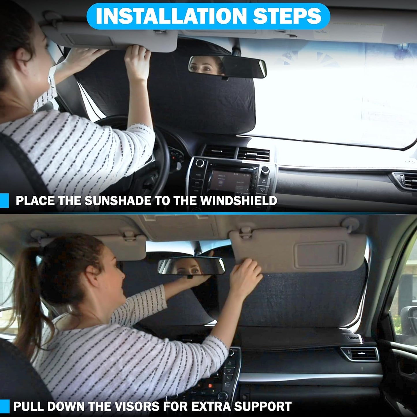 2 Piece Truck Windshield Sun Shade Foldable | Front Windshield Shade for Superior Sun, Heat, and UV Rays Protection | Square Sunshade for Car Ensuring Interior Protection | Large (36"x32.5")