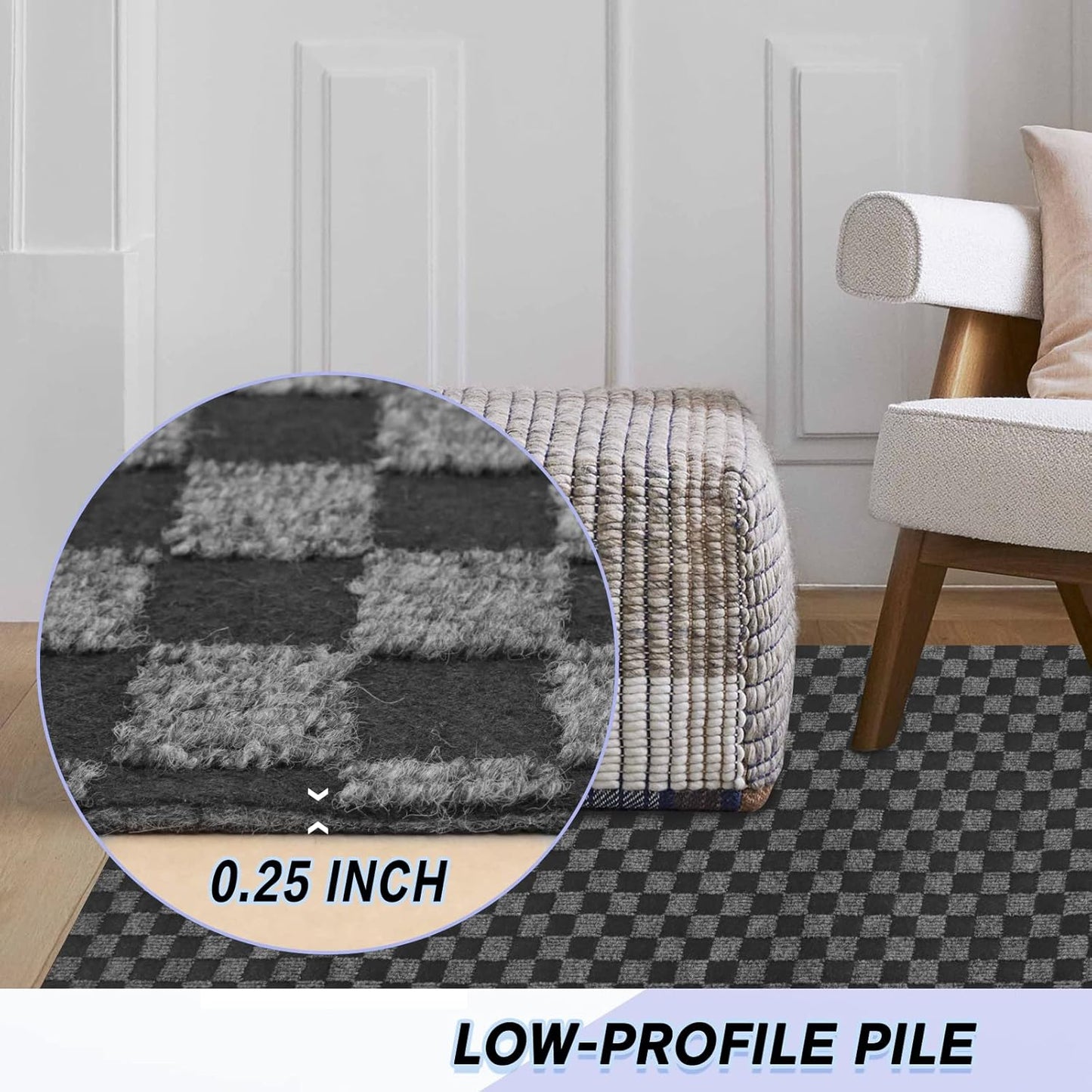 Custom Size Backed Non-Slip Area Rugs Runner, Easy Clean, Waterproof Runner Rugs for Hallway Entryway, Kitchen, Laundry, 4FT x 36FT, Gray Checkered