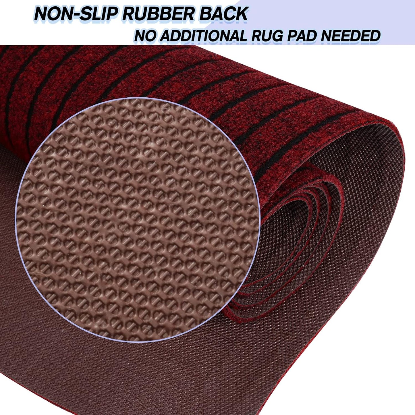 Custom Size Backed Non-Slip Area Rugs Runner, Easy Clean, Waterproof Runner Rugs for Hallway Entryway, Kitchen, Laundry, 3FT x 18FT, Red Stripe