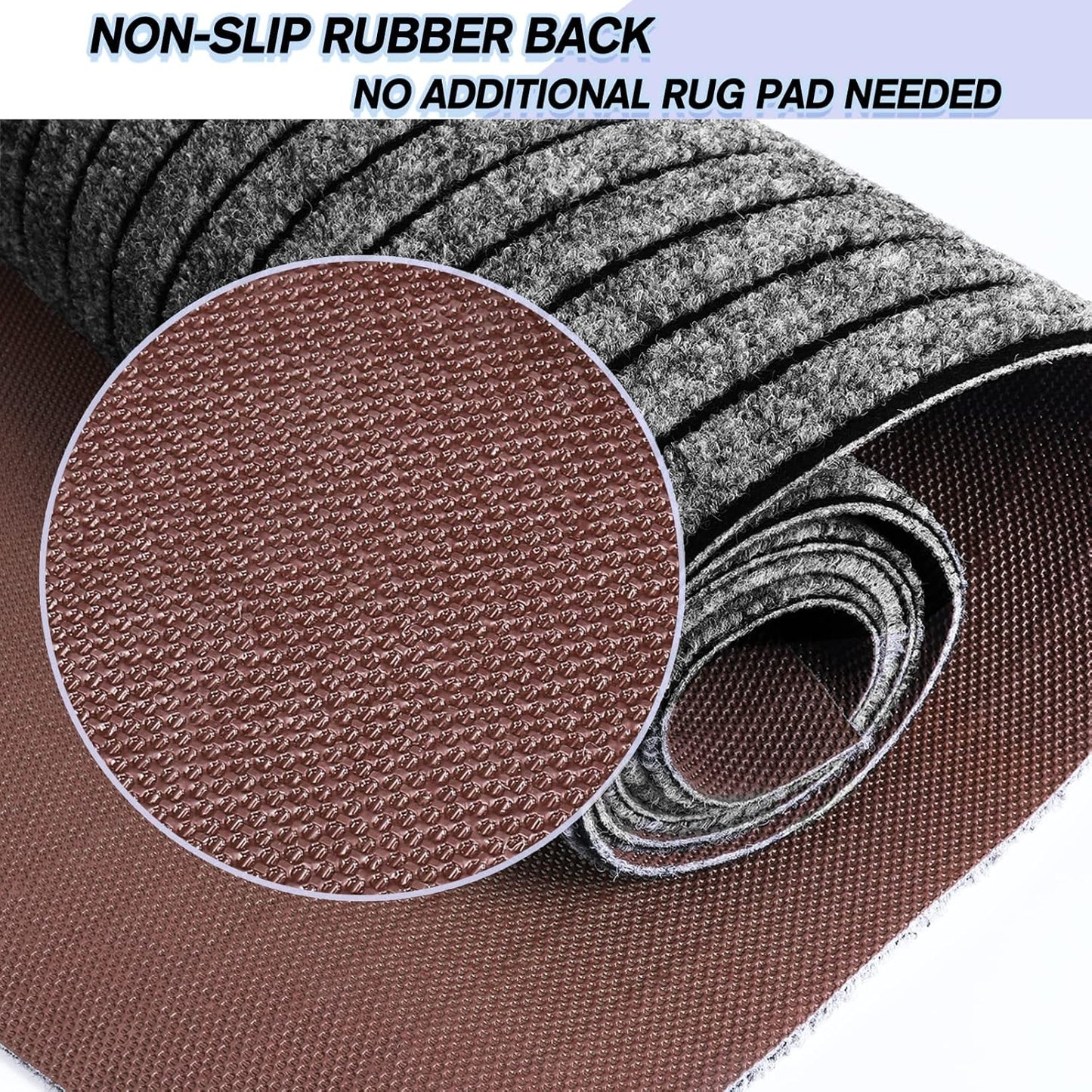Custom Size Backed Non-Slip Area Rugs Runner, Easy Clean, Waterproof Runner Rugs for Hallway Entryway, Kitchen, Laundry, 4FT x 58FT, Gray Stripe