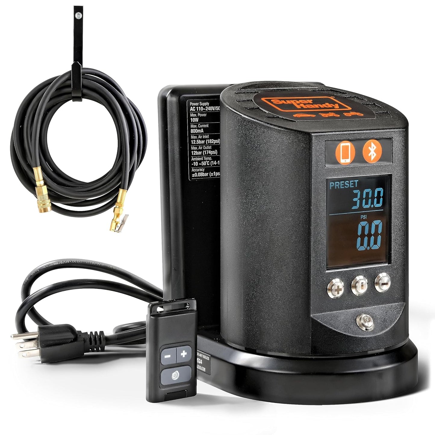 SuperHandy Automatic Tire Pressure Gauge - Wall Mountable, App/Bluetooth Control, High-Accuracy Digital Gauge, 25FT Air Hose, Ideal for Cars, Trucks, ATVs, and More