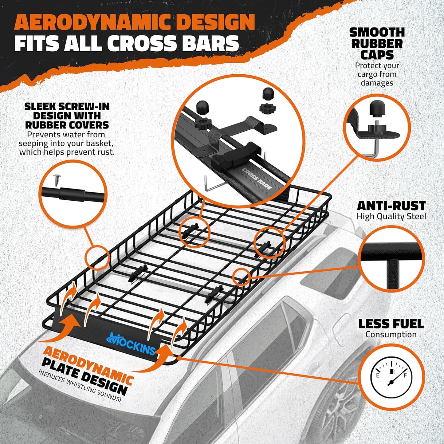 Mockins XL 84"x39"x6" Extendable Roof Rack Cargo Carrier & 35 CuFt Waterproof Cargo Bag for Top of Car | 3 Length Sizes: 40",63",84" Luggage Rack for SUV, Car, & Truck with Roof Basket Accessories